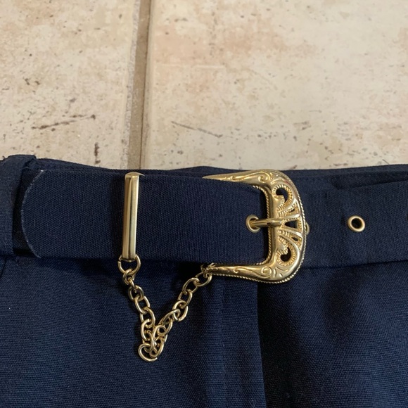 Vintage 80s Principles Petite Black Midi Skirt | Gold Chain Belt Detail Size 12 - Picture 2 of 8